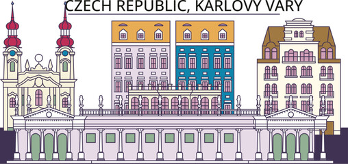 Wall Mural - Czech Republic, Karlovy Vary tourism landmarks, vector city travel illustration