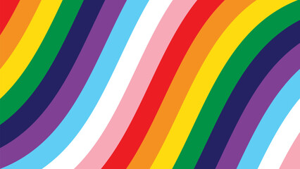 Wall Mural - LGBTQ Pride Rainbow Background. LGBTQIA+ Gay Pride Rainbow Flag Background. Stripes Pattern Vector Background with Progress Pride Flag Colors. Stock Vector Illustration.