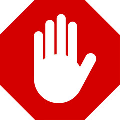 Wall Mural - Red Stop Hand Block Octagon Sign or Adblock or Do Not Enter or Forbidden Icon without White Outline Contour. Vector Image.