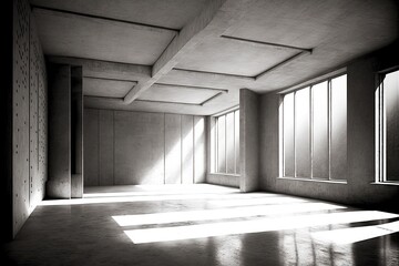Wall Mural - empty huge concrete room with open e interior, created with generative ai