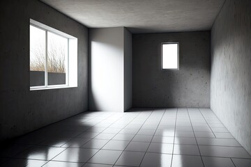 Wall Mural - empty room with concrete walls and floor tiles, created with generative ai