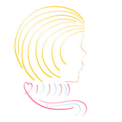 Wall Mural - retro style, head of blonde woman with short haircut with collar and scarf, colorful sketch