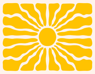 Poster - Horizontal retro groovy background with bright sunburst  in style 60s, 70s. Trendy colorful graphic print. Vector illustration