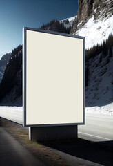 Wall Mural - Realistic ilustration. Blank white billboard on the side of a mountain road. Generative ai