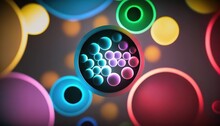  A Close Up Of A Cell Phone With Many Colors Of Circles Around It And A Black Background With A Red, Yellow, Green, Blue, And Pink Cell Phone.  Generative Ai