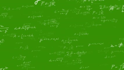 Wall Mural - Random math equation formula text background teaching engineering, teaching equations and formulas backgrounds for teaching Green screen background animation