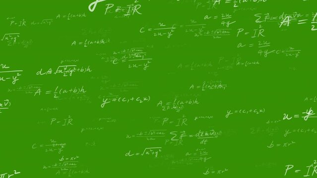 Wall Mural -  - Random math equation formula text background teaching engineering, teaching equations and formulas backgrounds for teaching Green screen background animation