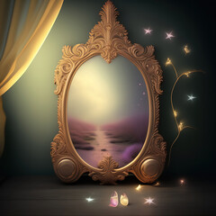 Wall Mural - Generative AI:  Magic mirror in a fantasy room