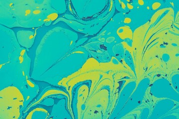 Canvas Print - Ebru  marbling floral patterns.  . Unique art  Liquid marbling  