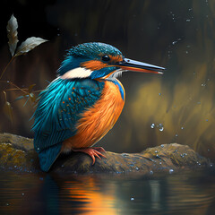 Wall Mural - King Fisher at Rain Forest. Generative AI