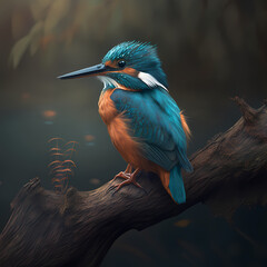 Wall Mural - King Fisher at Forest. Generative AI