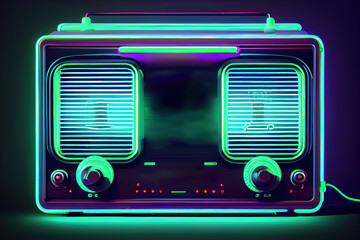 Wall Mural - Radio receiver neon sign. Vector illustration for design. Audio Equipment. Radio concept. Generative Ai