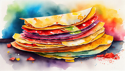 Wall Mural - Golden-brown flatbreads stacked on a dark background, with hints of char marks and steam rising from the freshly cooked bread, generative ai