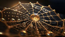  A Close Up Of A Spider Web With Water Droplets On It.  Generative Ai