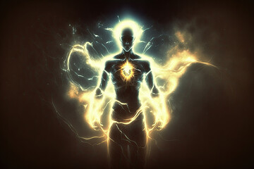 Wall Mural - glowing human figure on abstract background. illustration of human consciousness. astral body and sp
