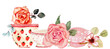 Banner decorativo con fiori e tazze  da colazione, illustrazione ad acquerello isolata su sfondo bianco