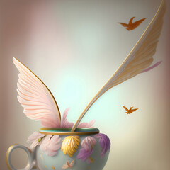 Wall Mural - Generative AI:  fantasy cup with wings
