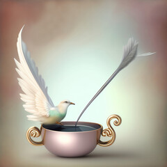 Wall Mural - Generative AI:  fantasy cup with wings