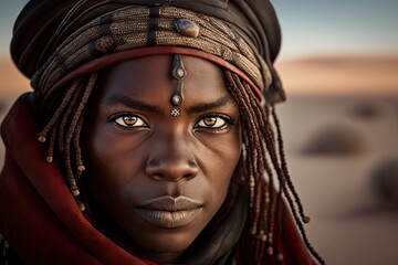 Portrait of a himba woman with desert on background, Ai Generative.