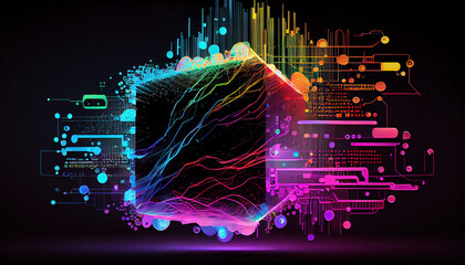 Digital technology, internet network connection, big data, digital marketing IoT internet of things. Computer, surfing internet futuristic innovative technology background wallpaper - Generative AI