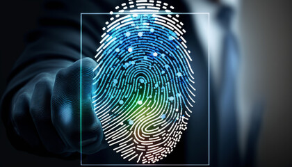 a fingerprint scan gives biometric identity and security access. - Generative AI