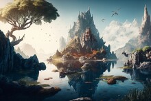 Discover The Ultimate Fantasy World: Floating Islands, Dragons, And Hyper-Detailed Landscapes In Unreal Engine 5 With Ultra-Wide Angle & Depth Of Field , Generative Ai