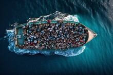 A Boat Full Of Migrants In The Middle Of The Ocean