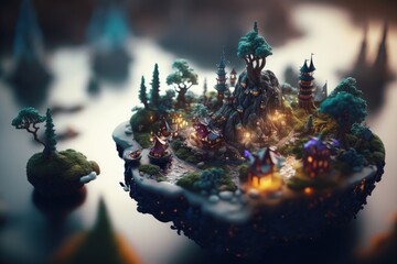 Explore a stunning fantasy world of floating islands & dragons with Bokeh & Unreal Engine 5, hyper-detailed & beautifully color-coded in Cinematic Winter Wonderland! , Generative ai