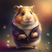 A Fat Hamster With A Brown Background. Ai Generated Art.