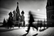 Blurry Silhouette Of A Man Running On The Red Square In Moscow - Generative Ai
