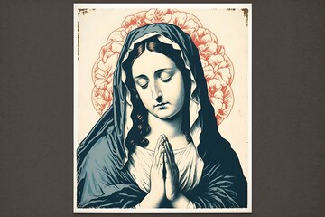 Wall Mural - Wallpaper Illustration and background of Mary Mother of Jesus Christ. Front View. Concept of religion, religious. Generative AI