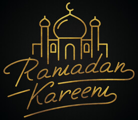 Arabic lantern ornament, Ramadan Kareem Golden calligraphy design banner