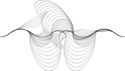 Abstract flow linear halftone dots . Fluid wavy shape .Striped linear pattern . Music sound wave . Vector illustration