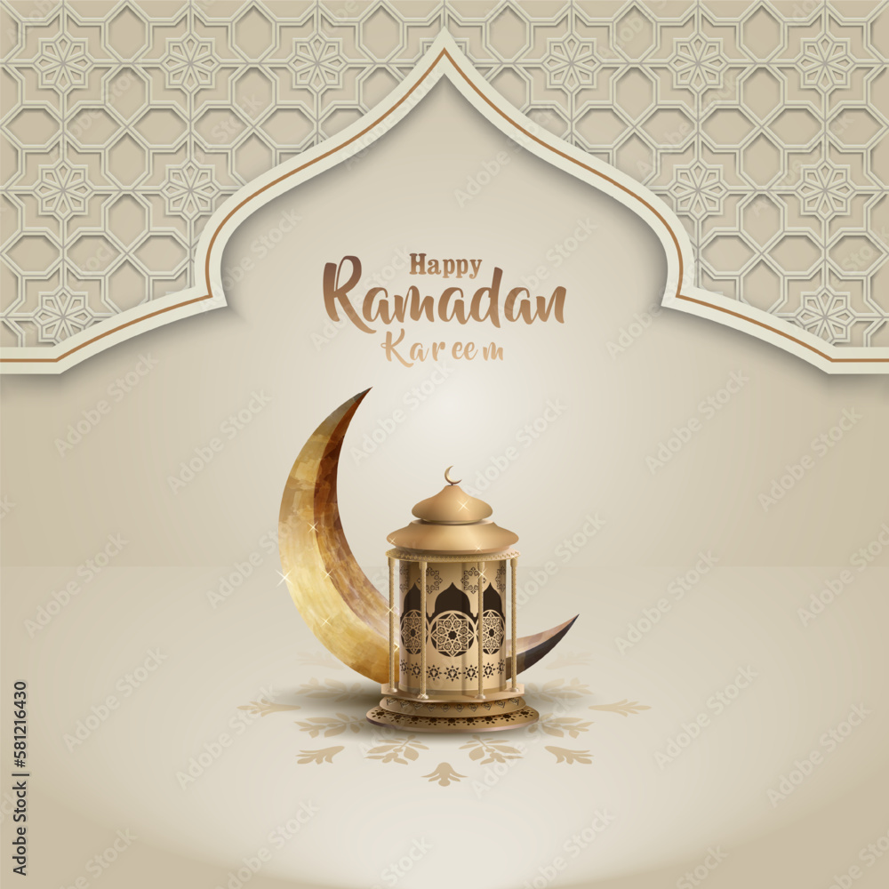 islamic greeting ramadan kareem card design with crescent moon and ...