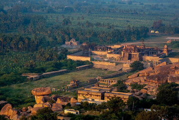 Wall Mural - View of Hampi ruins at sunrise from Matanga hill