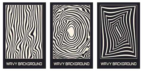 Wall Mural - vector set of abstract posters with optical waves. bckgrouns in trendy psychedelic style.vector illu
