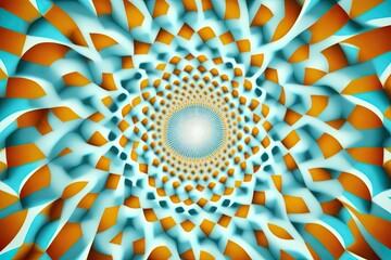 Abstract geometric diffraction background, centered and blurred, teal light orange white and blue color scheme. Generative AI.