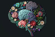 Human brain with flowers, self care and mental health concept, positive thinking, creative mind.. gemerative AI