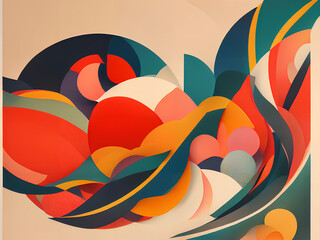 Wall Mural - Abstract Japanese Posters, an abstract mid-century modern collage of random shapes, created by AI