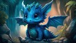 © keks20034 - A charming cute baby dragon. Realistic illustration of a fantasy background concept art. Generative AI