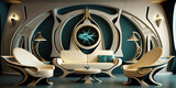 Fototapeta  - Fantasy future interior design with strange furniture - Generative AI
