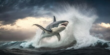 Great White Shark Breaching Out Of The Water - Generative AI