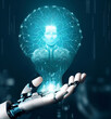 © Puchi - IA, aprendizaje automático, mano robótica con inteligencia artificial, intercambio de datos, aprendizaje profundo, ciencia y tecnología de inteligencia artificial, innovación futurista.