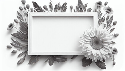 Wall Mural - White Blank picture frame with rustic flower decoration on white isolated background. Generative AI