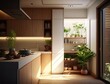 © Tuyres - Modern kitchen interior design idea. Wood furnitures. Generative AI illustration.