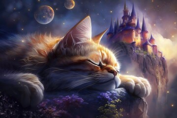 Sticker - Cat in dream land. Generative AI