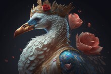 Hyper-detailed Swan Portrait With Feathered Cape & Flower Crown: Unreal Engine 5 Ultra-Wide Angle & Depth Of Field For Insane Detail & Color Coding! , Generative Ai