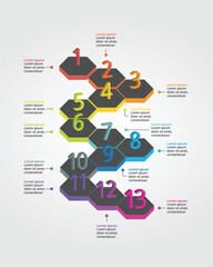 timeline with number template for infographic presentation template with 13 element for banner