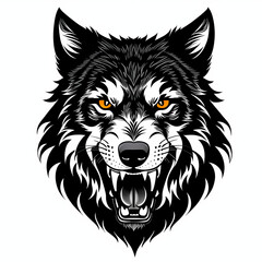 Wolf Fenrir's head, sticker or tatoo design, black on white background. AI generated image