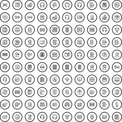Sticker - 100 audio icons set. Outline illustration of 100 audio icons vector set isolated on white background